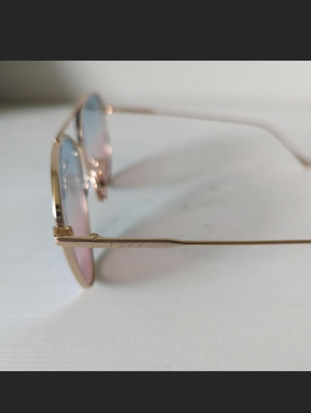 Diff Eyewear Gold Frame Aviator Sunglasses with Pink and Blue Gradient Lenses - Picture 2 of 5